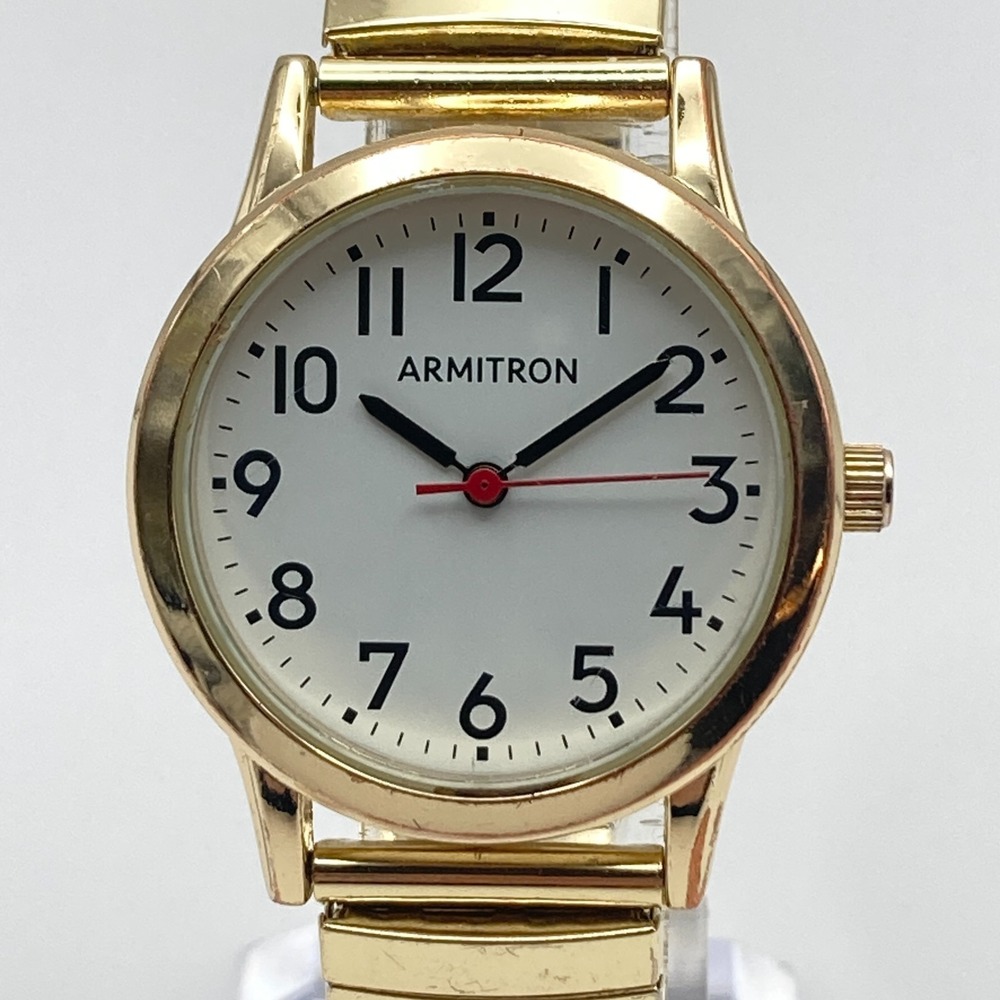 Armitron Easy Reader Men's Watch 32mm Gold Tone Stretch Band New Battery 7"